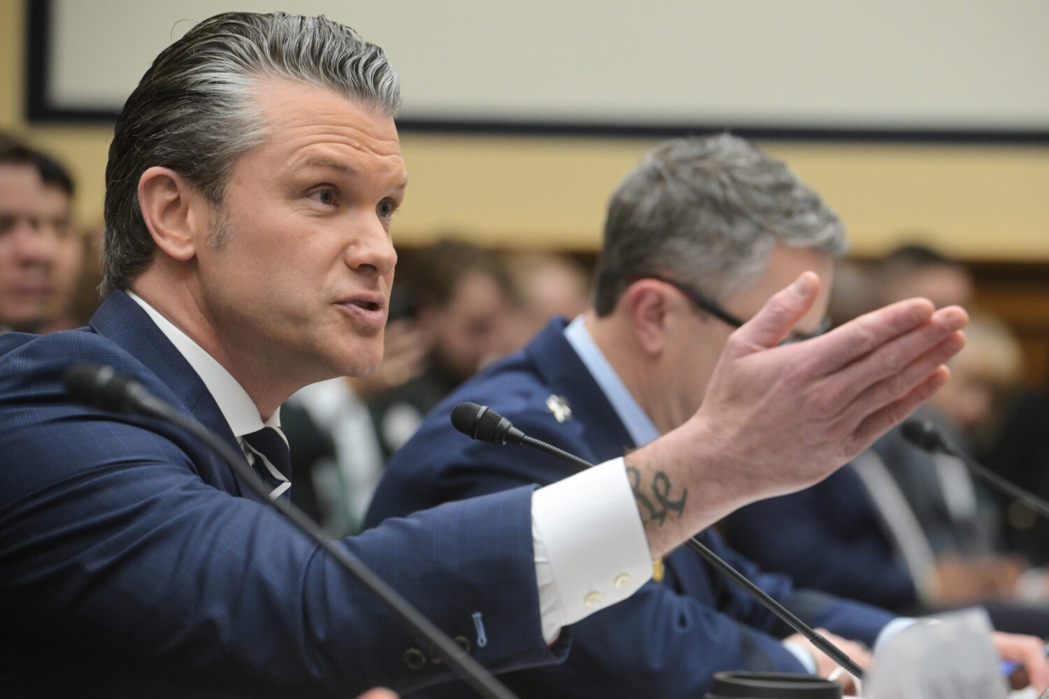 Secretary of Defense Pete Hegseth appears before a House Committee on Armed Services business meeti...