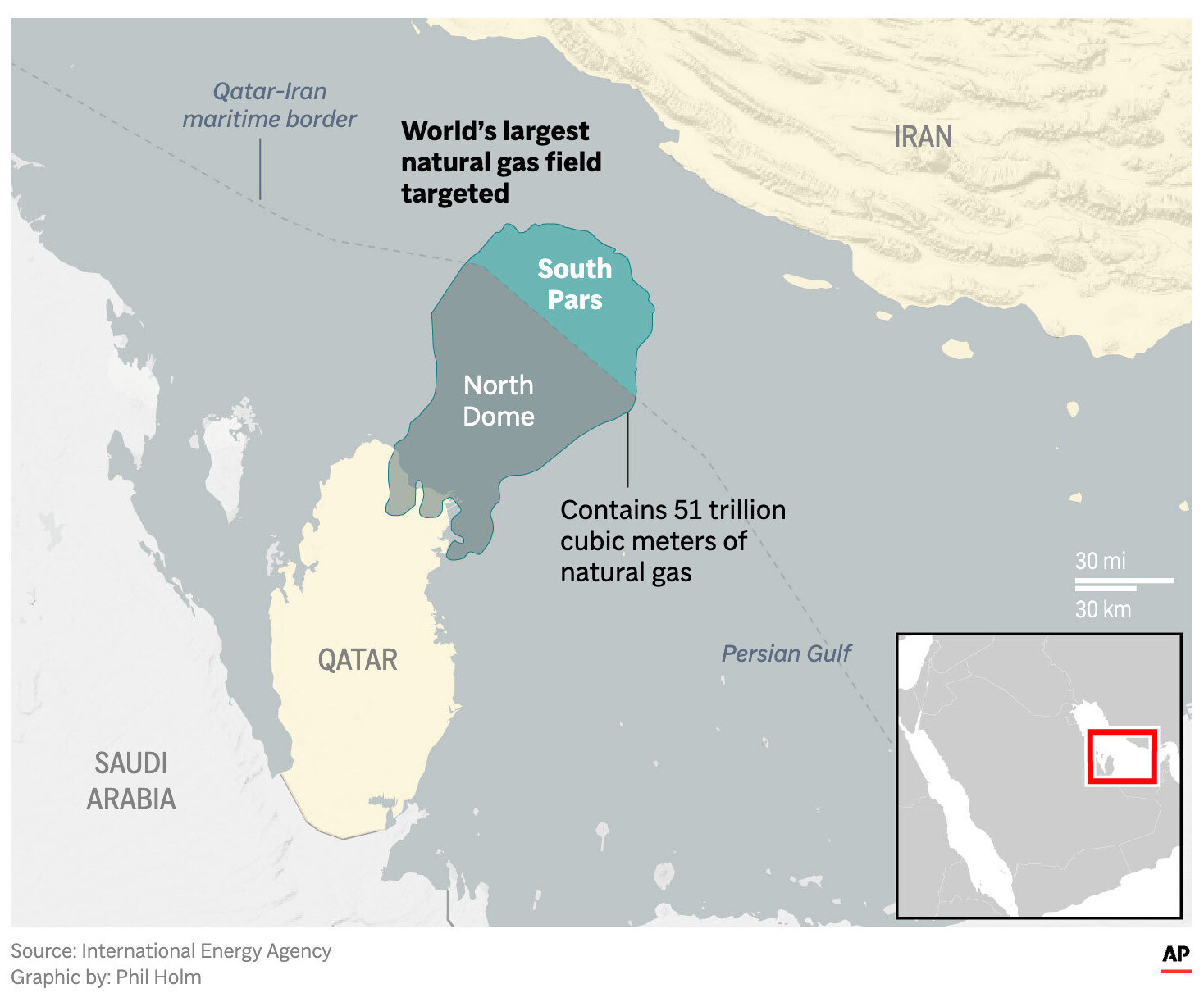 The image above shows the South Pars natural gas field in the Persian Gulf and which portions are c...