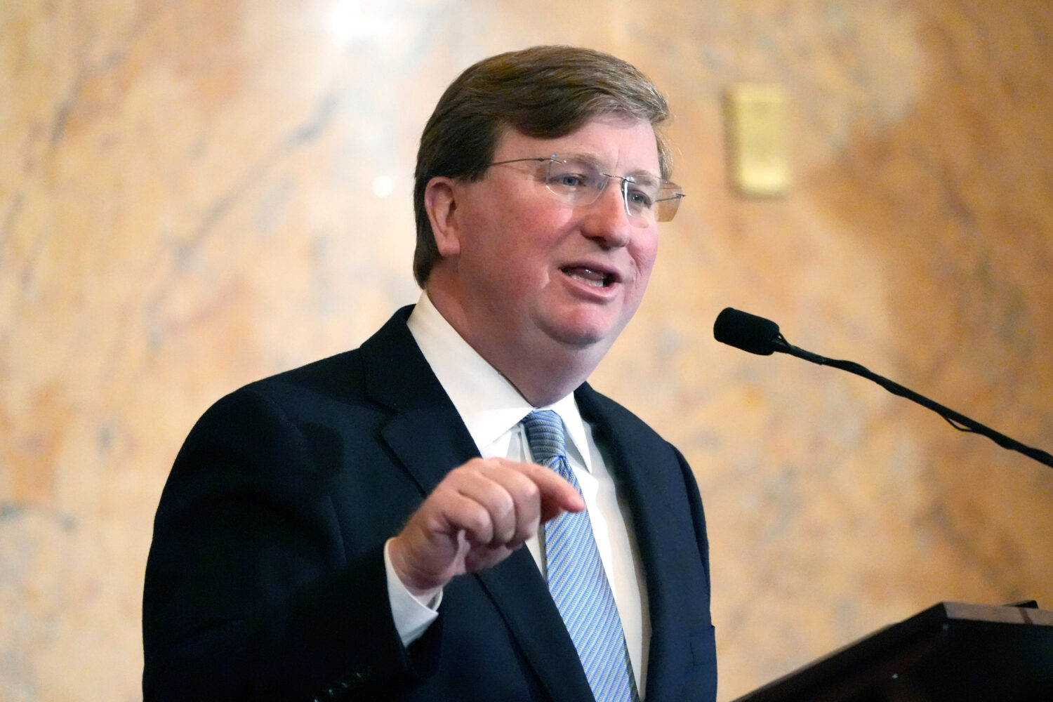 FILE - Mississippi Republican Gov. Tate Reeves delivers his State of the State address to the Missi...