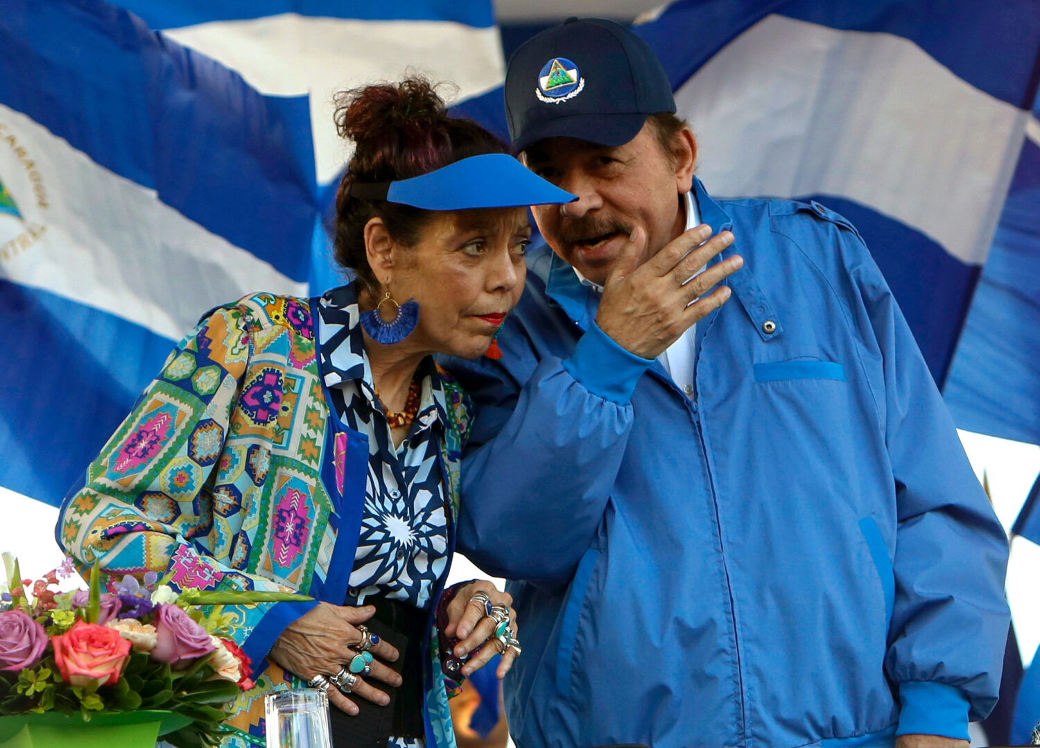 FILE - Nicaragua's President Daniel Ortega and his wife and Vice President Rosario Murillo lead a r...