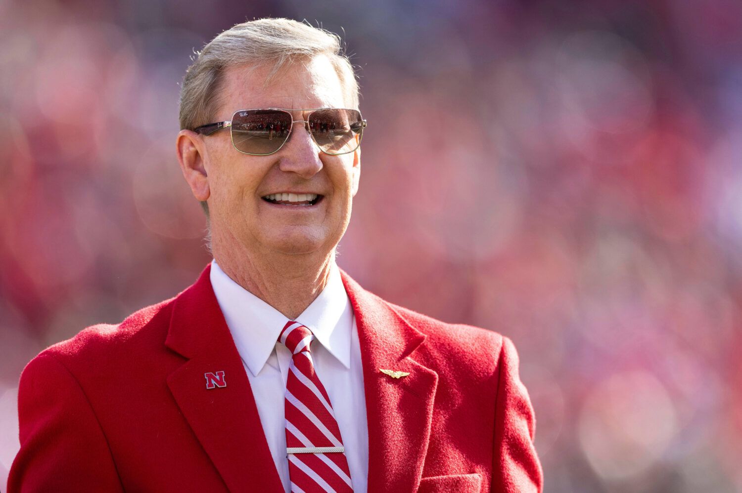 FILE - University of Nebraska President Walter “Ted” Carter Jr. stands on the sidelines as the ...