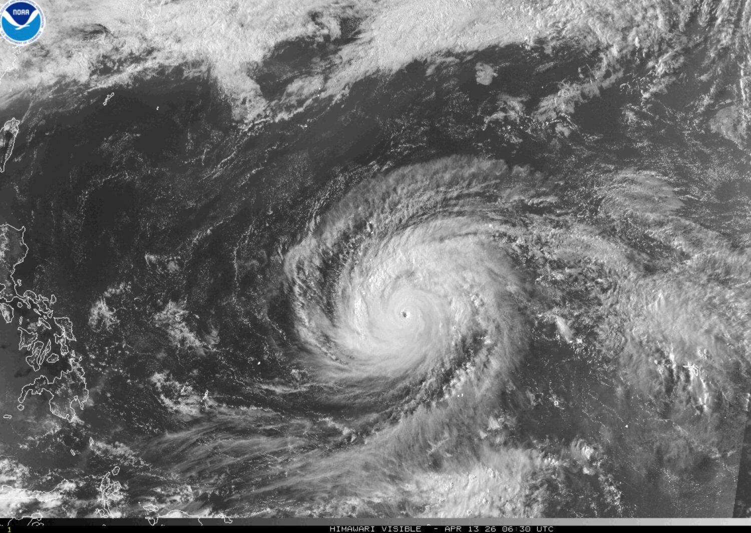 This satellite image provided by the National Oceanographic and Atmospheric Administration (NOAA) s...