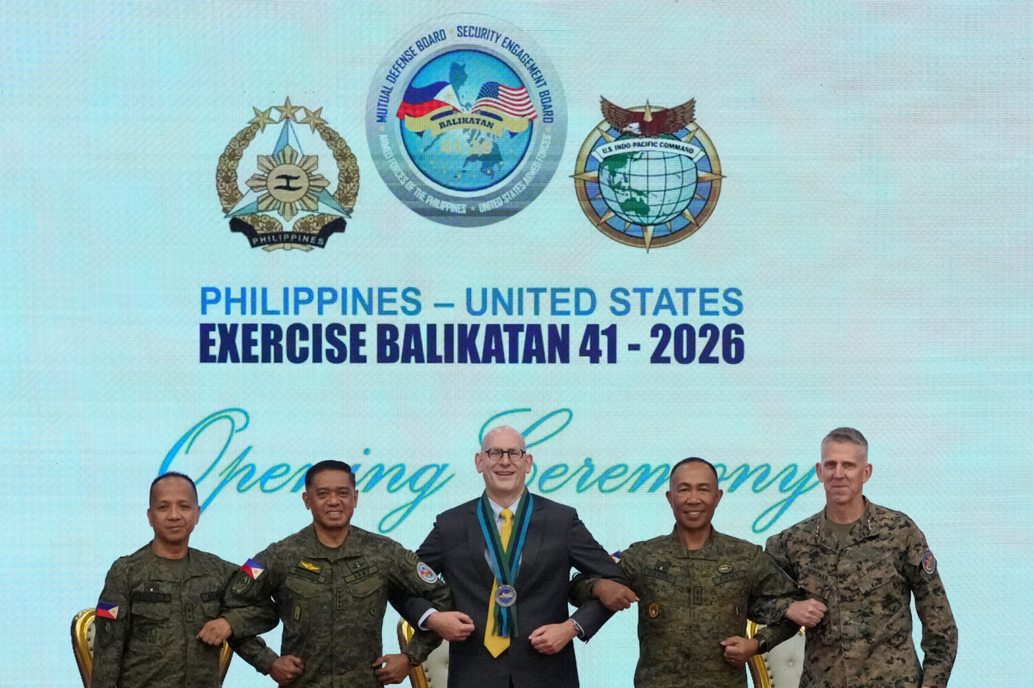 From left, Major General Francisco Lorenzo Jr., Philippine exercise director, Philippine military C...