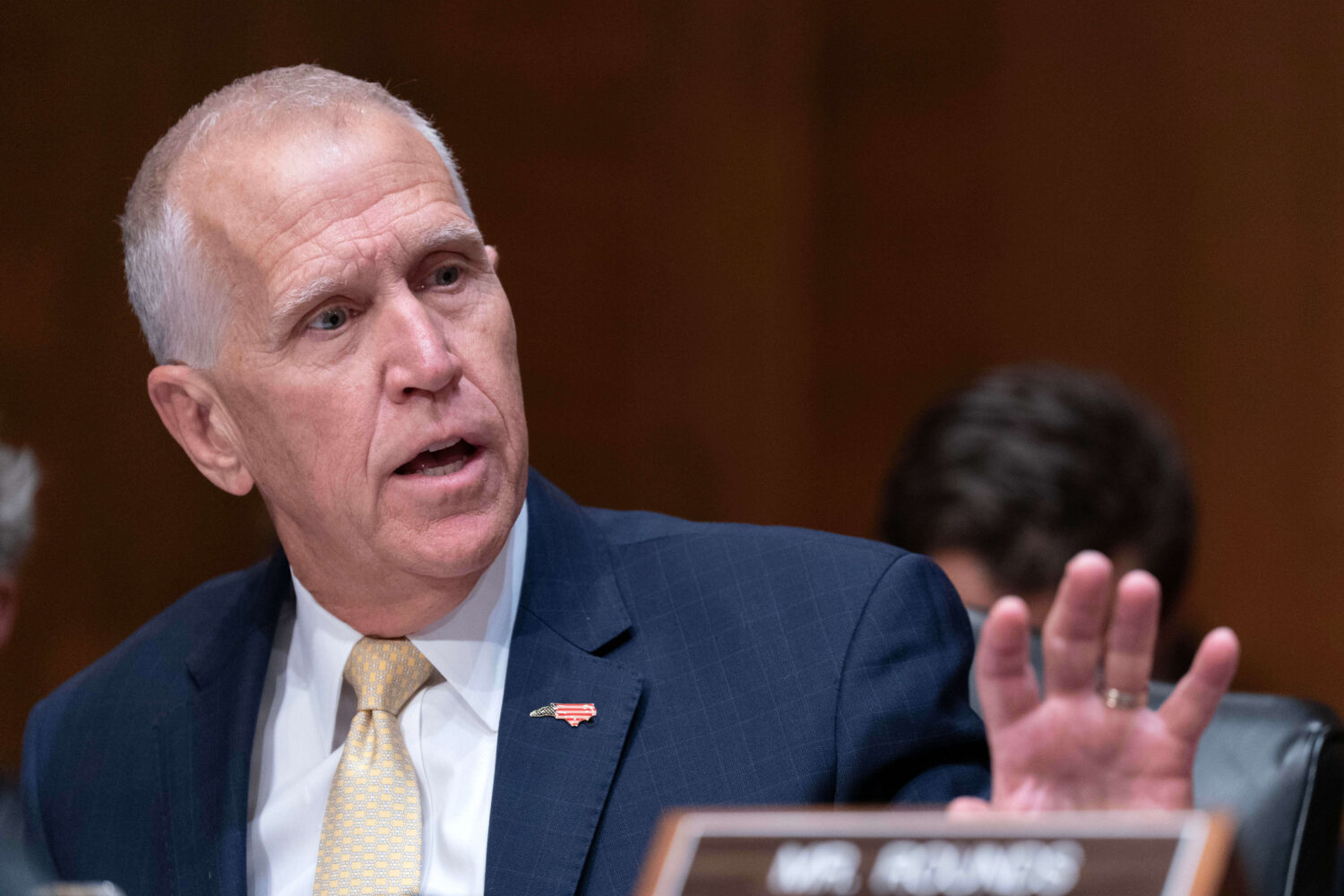 Sen. Thom Tillis, R-N.C., speaks during the confirmation hearing of Kevin Warsh, nominee for Federa...
