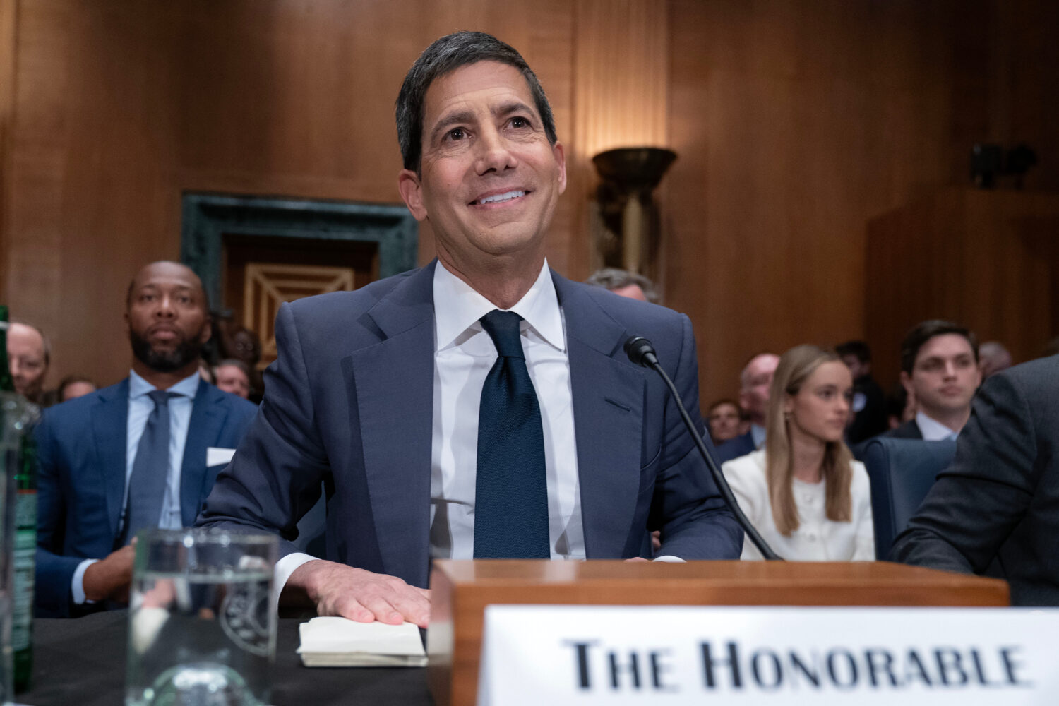 Kevin Warsh testifies during his nomination hearing to be a member and chairman of the Federal Rese...