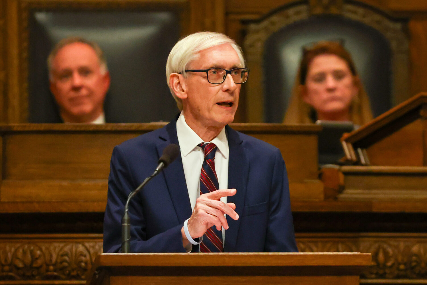 FILE - Wisconsin Gov. Tony Evers delivers his State of the State address at the Wisconsin State Cap...