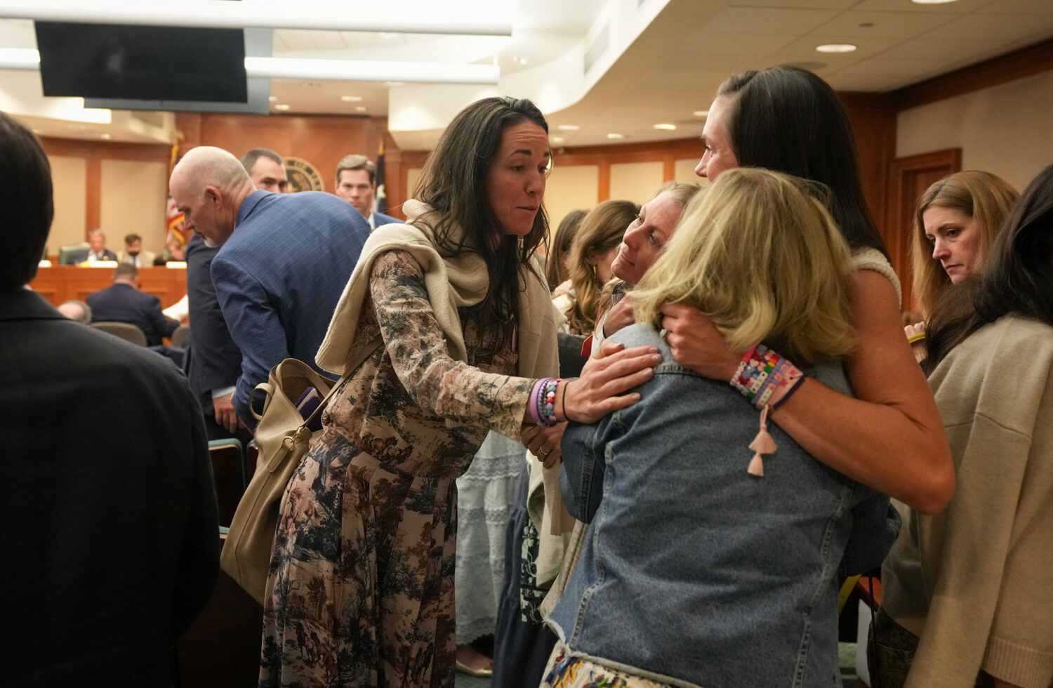 CiCi Steward, left, whose 8-year-old daughter, Cile Steward, died in the July 4, 2025, flood at Cam...