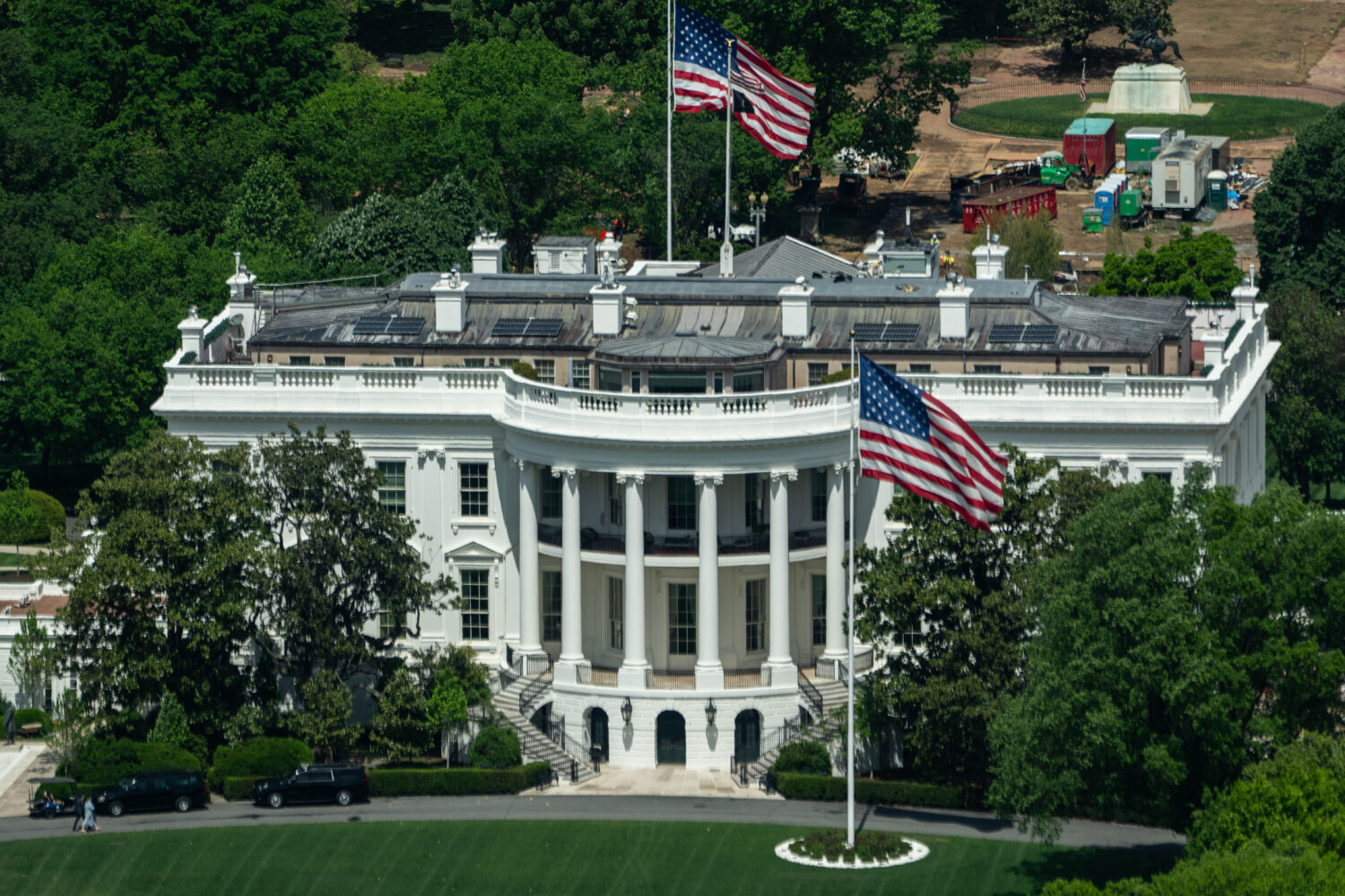The White House is seen from the Washington Monument, Monday, April 20, 2026, in Washington. (AP Ph...