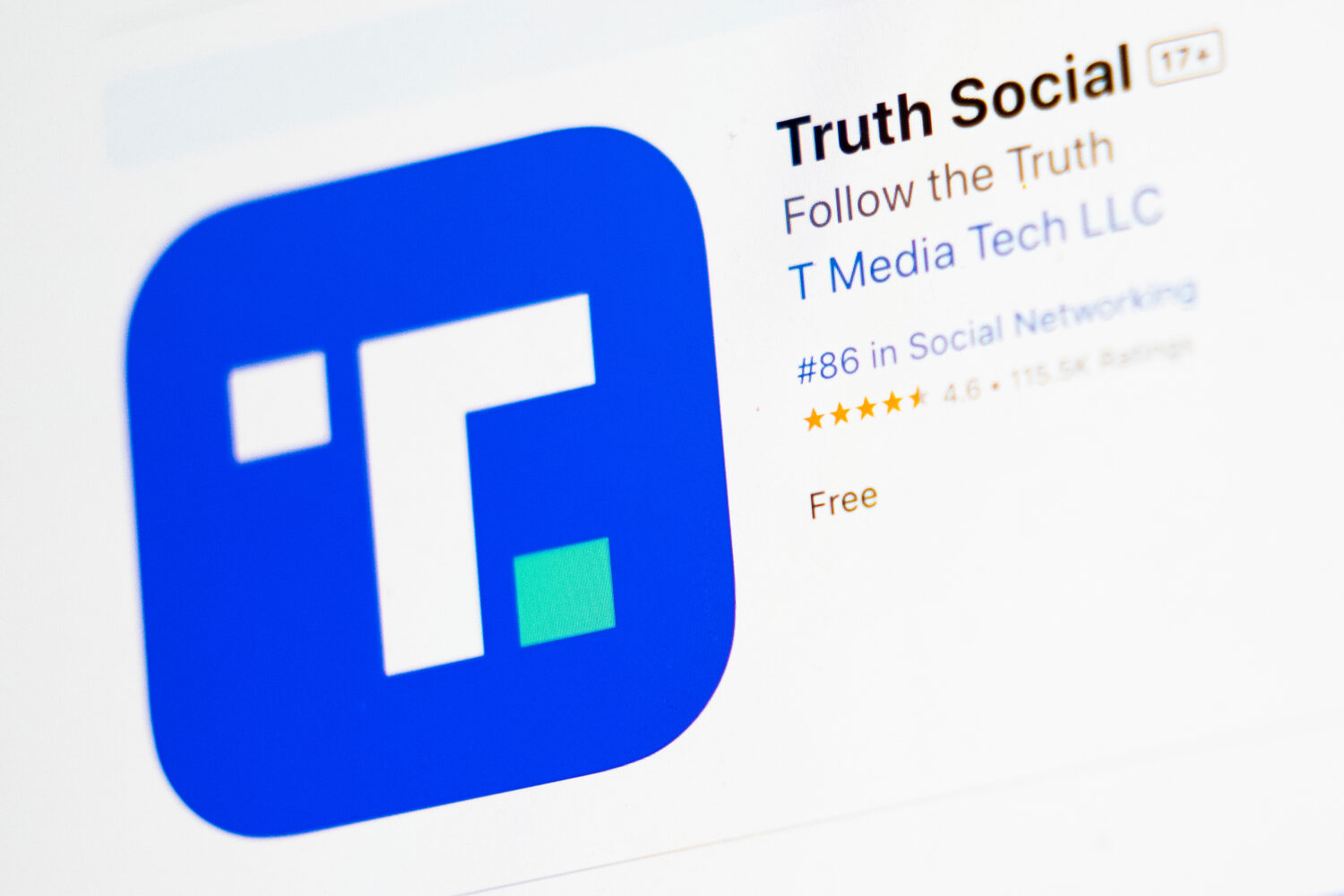 FILE - The download screen for Truth Social app is seen on a laptop computer, March 20, 2024, in Ne...