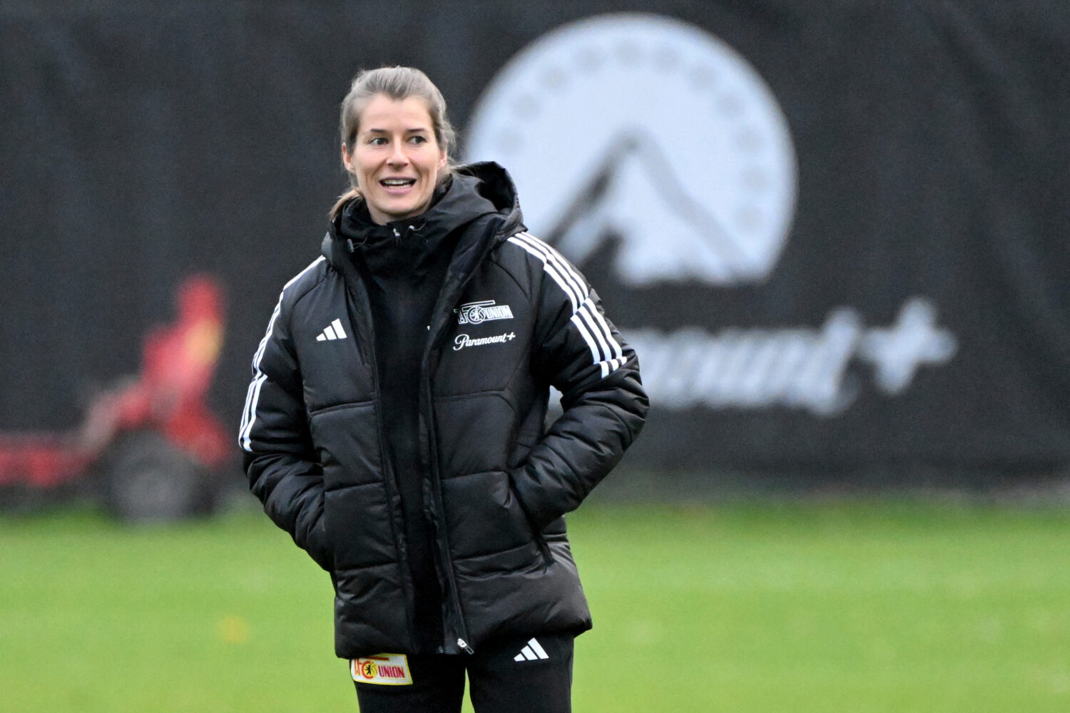 FILE - Union Berlin's co-coach Marie-Louise Eta leads a soccer training session on Monday, Nov. 20,...