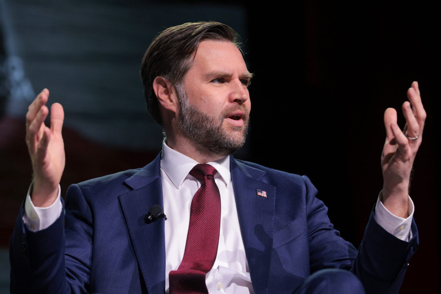 Vice President JD Vance speaks during a Turning Point USA event at Akins Ford Arena at the Classic ...
