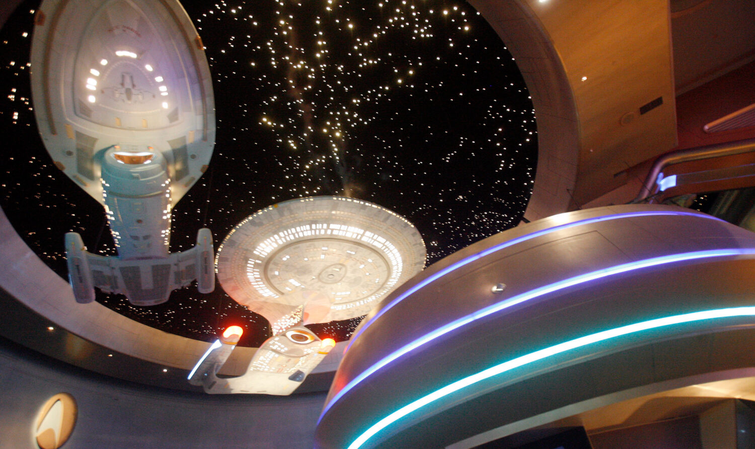 FILE - Model ships hang at the entrance to the Star Trek Experience at the Las Vegas Hilton in Las ...