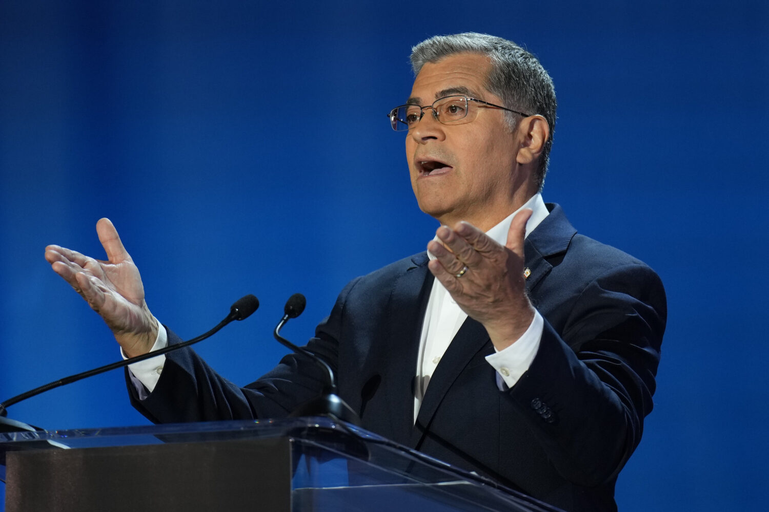 Xavier Becerra speaks during a gubernatorial debate hosted by CBS LA at Pomona College in Claremont...