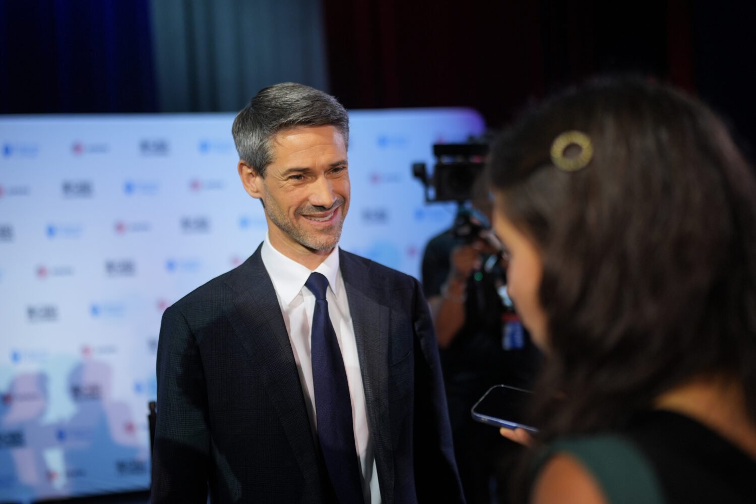 Matt Mahan speaks with members of the media following a California gubernatorial debate hosted by C...