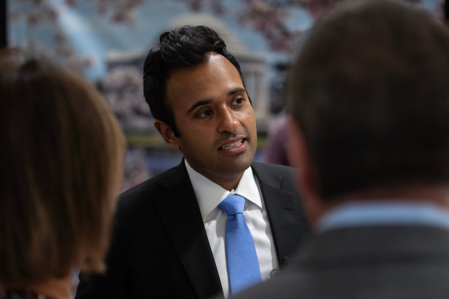 Republican Ohio gubernatorial candidate Vivek Ramaswamy speaks to supporters before the Warren Coun...
