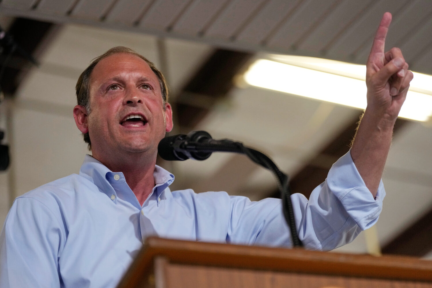 FILE - Rep. Andy Barr, R-Ky., speaks at the annual Fancy Farm picnic Aug. 2, 2025, in Fancy Farm, K...
