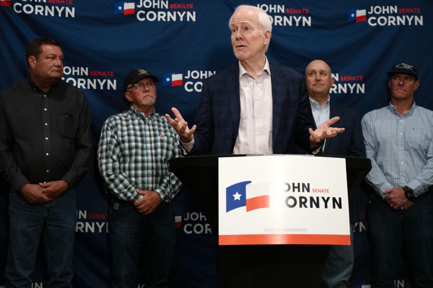 Sen. John Cornyn, R-Texas, speaks during a campaign event in Lubbock, Texas, Tuesday, May 19, 2026....