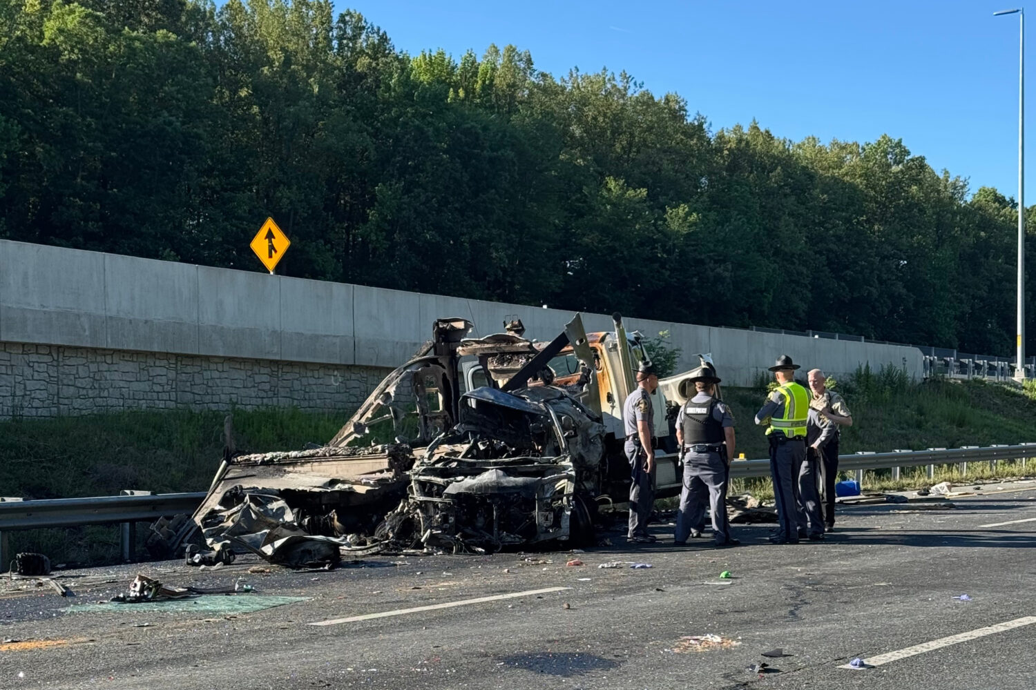 This photo provided by the Virginia State Police, shows the scene of a fatal accident involving a b...