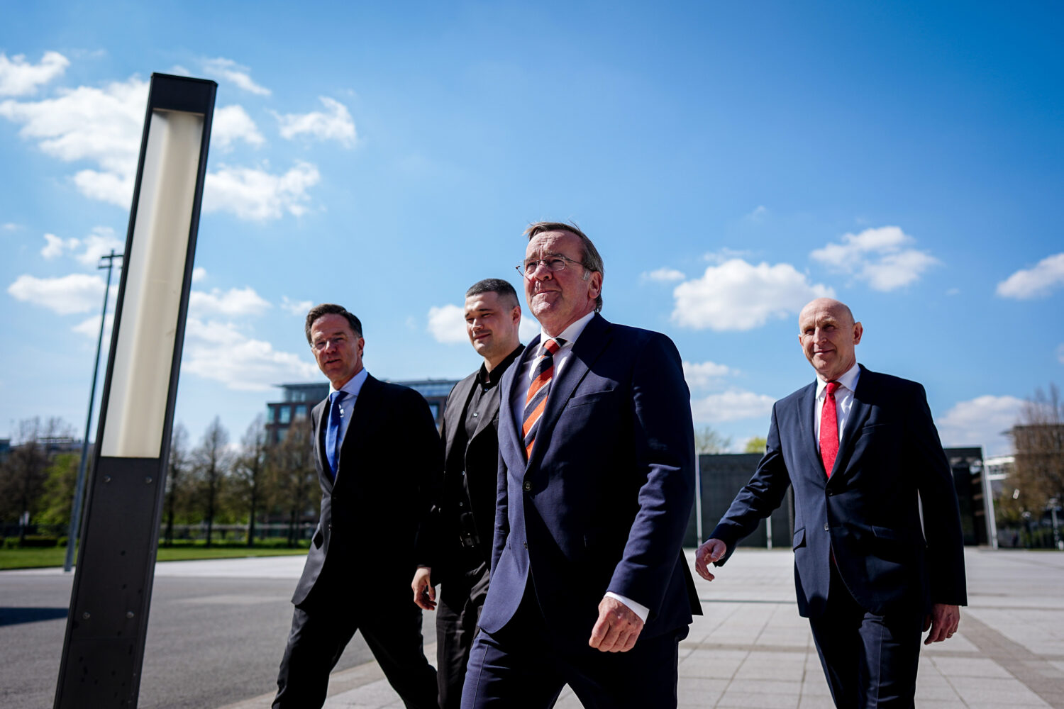From left, Secretary General of NATO Mark Rutte, Ukraine's Minister of Defense Mykhailo Fedorov, Ge...