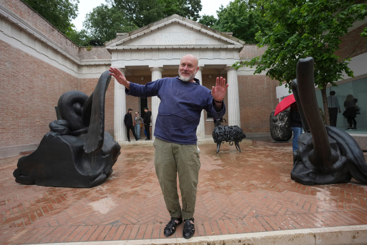 Artist Alma Allen poses outside the United States pavilion 'Call Me the Breeze' at the Venice 2026 ...