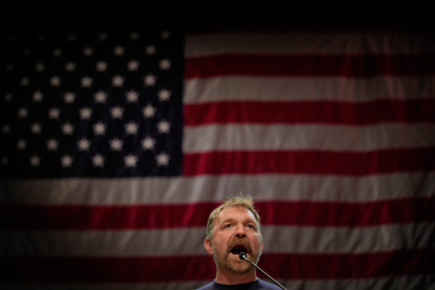 Graham Platner, Democratic candidate for U.S. Senate, speaks at an event hosted by Sen. Bernie Sand...