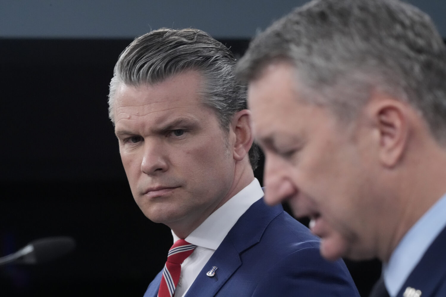 Defense Secretary Pete Hegseth and Chairman of the Joint Chiefs of Staff Gen. Dan Caine speak to me...