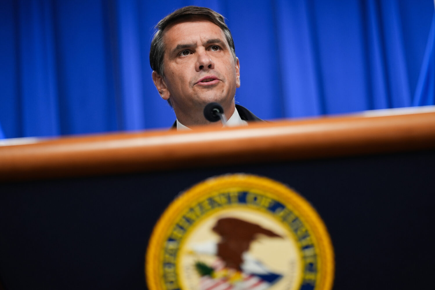FILE - Acting U.S. attorney general Todd Blanche speaks during a news conference at the Justice Dep...