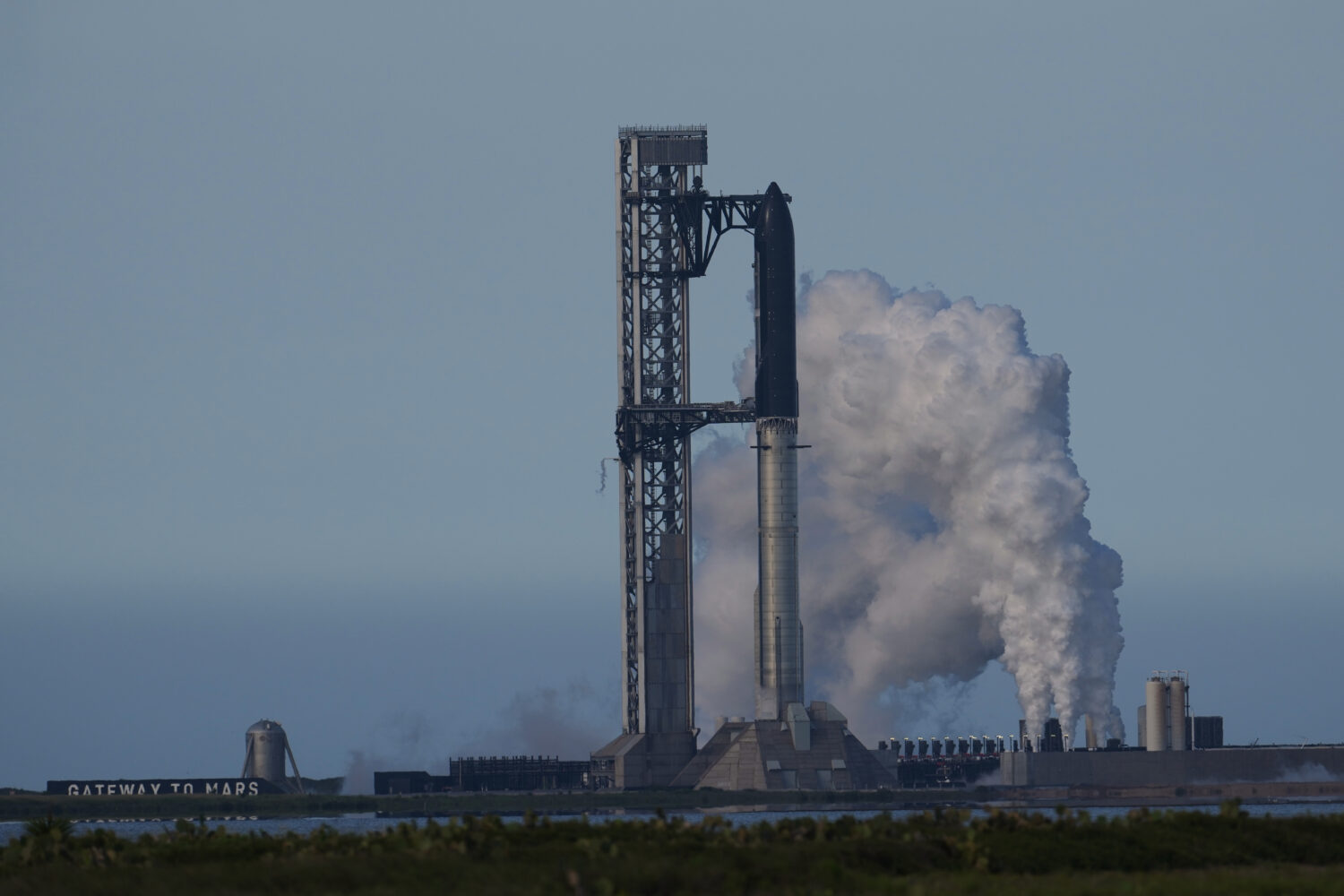 SpaceX's mega rocket Starship is prepared for a test flight that was later delayed, in Starbase, Te...