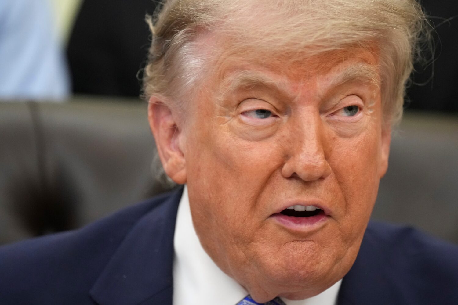 President Donald Trump speaks during an event about loosening a federal refrigerant rule, in the Ov...