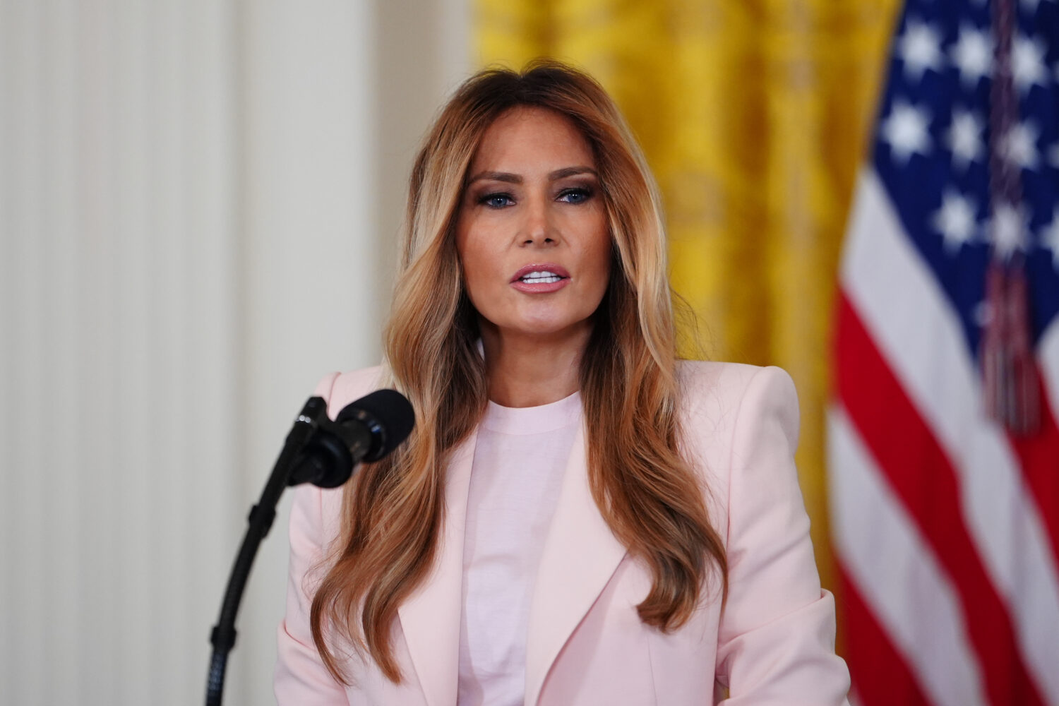 First lady Melania Trump speaks during an event for military mothers in the East Room of the White ...