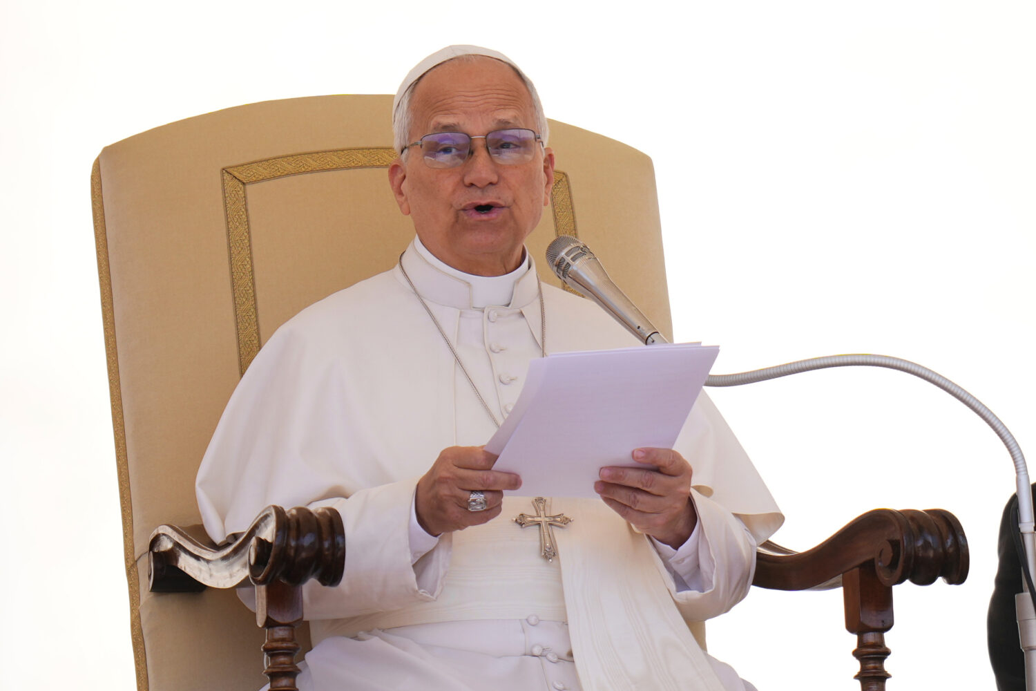 Pope Leo XIV holds his weekly general audience in St. Peter's Square at The Vatican, Wednesday, Wed...