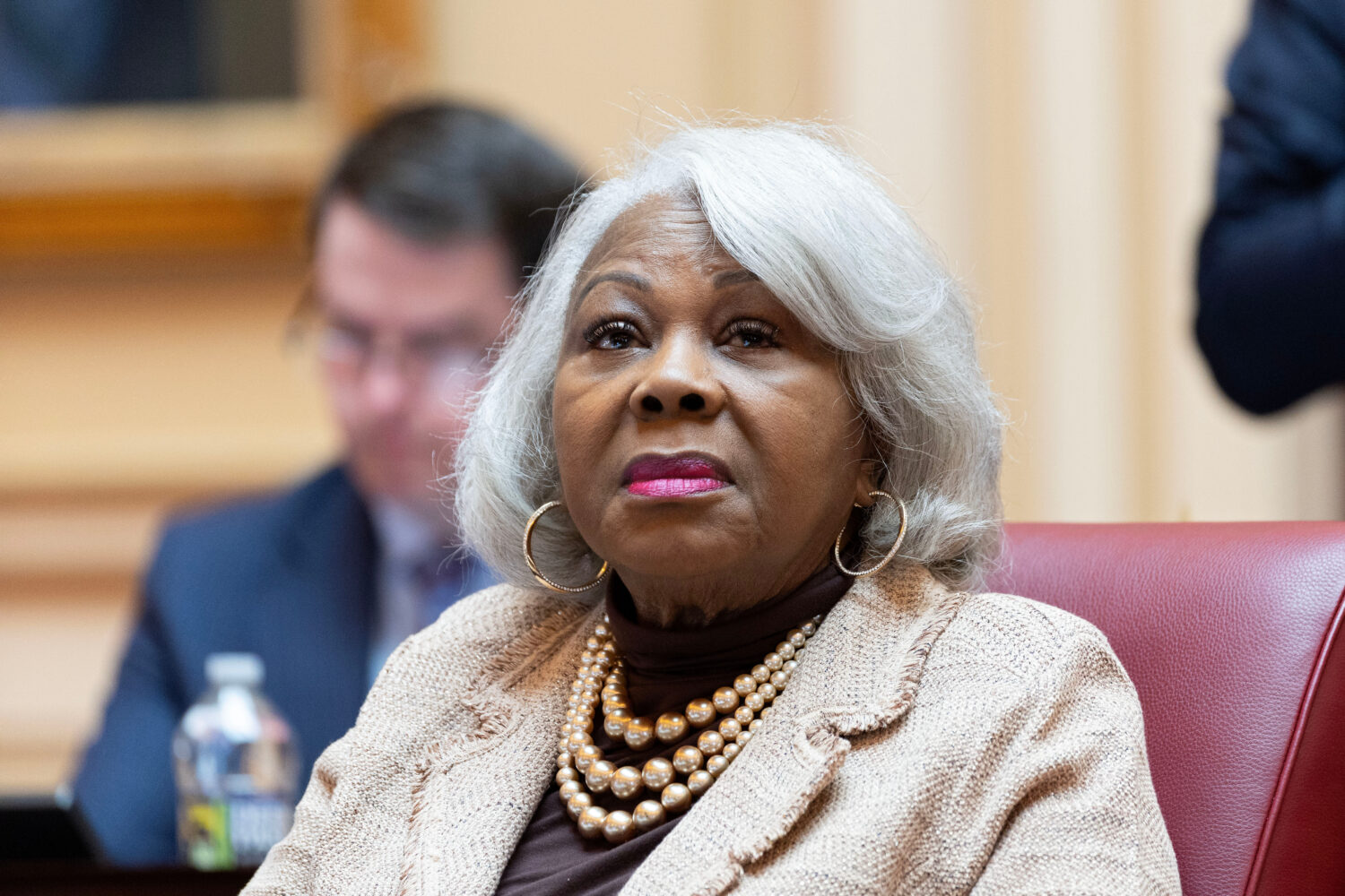 FILE - Virginia Senate President pro tempore Louise Lucas, D-Portsmouth, listens to debate on the S...