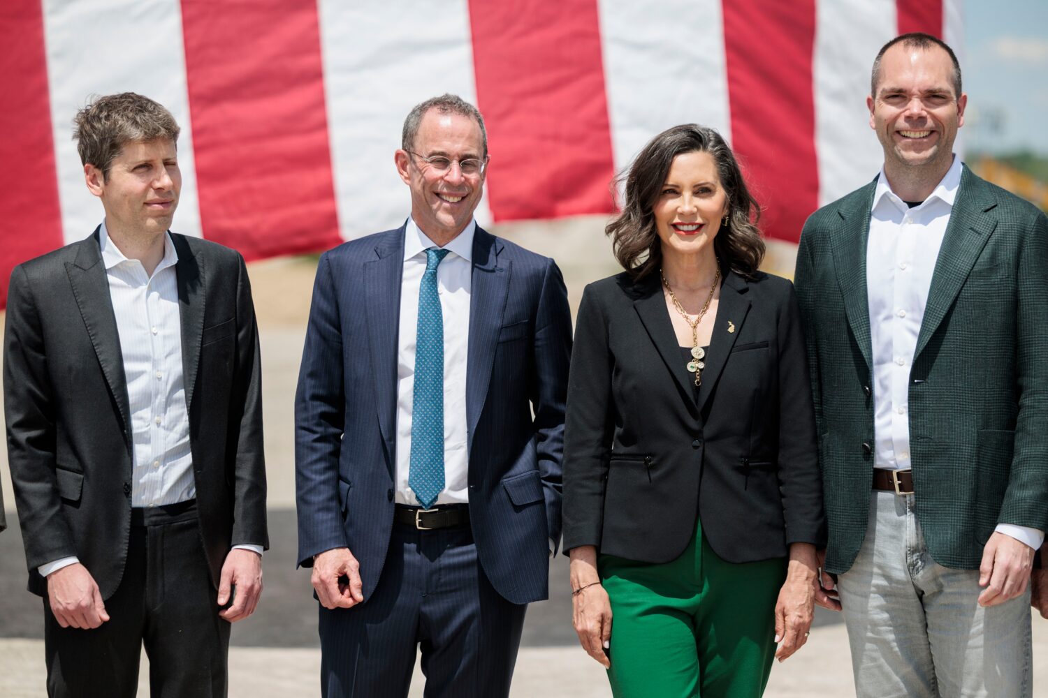 From left; OpenAI CEO Sam Altman, Related Companies CEO Brent Behrman, Gov. Gretchen Whitmer and Or...