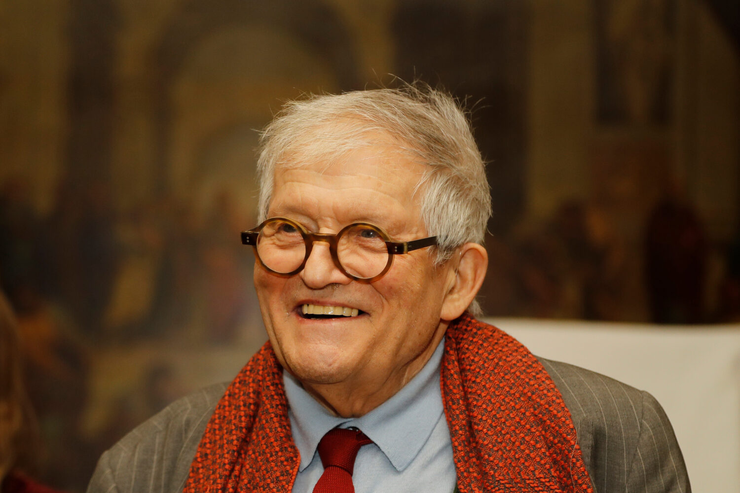 FILE - Artist David Hockney after unveiling the bottle design for the 2014 vintage wine of Château...