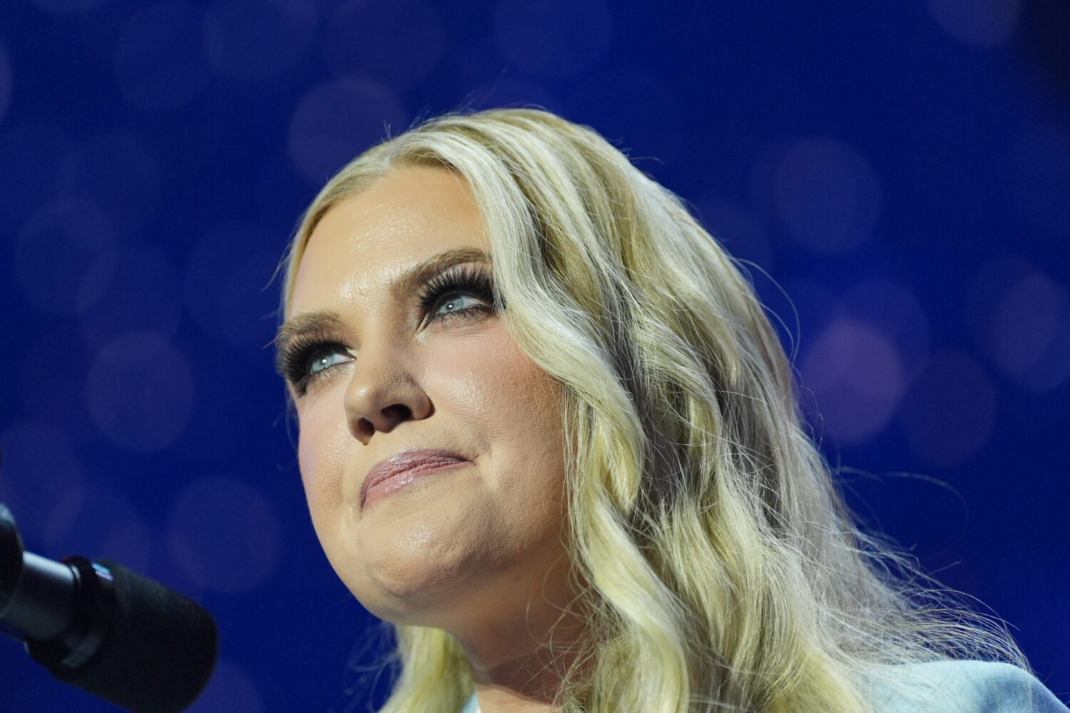 FILE - Erika Kirk speaks before President Donald Trump at a Turning Point USA event at Dream City C...