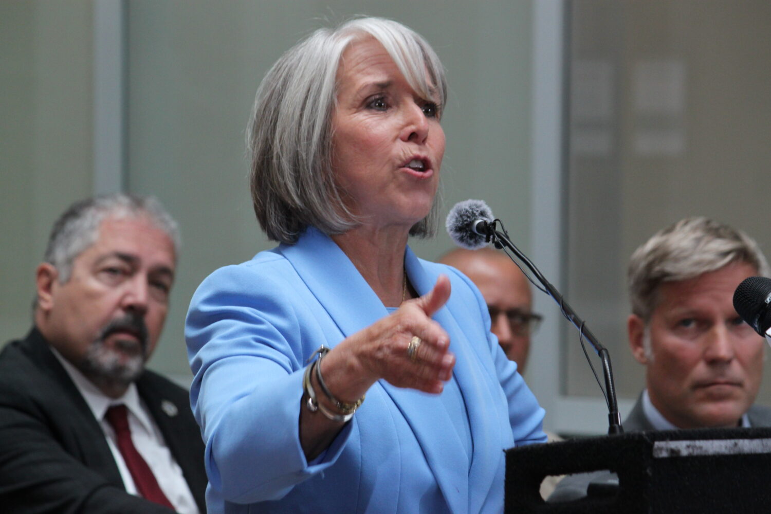 New Mexico Gov. Michelle Lujan Grisham speaks about holding federal authorities accountable for pol...