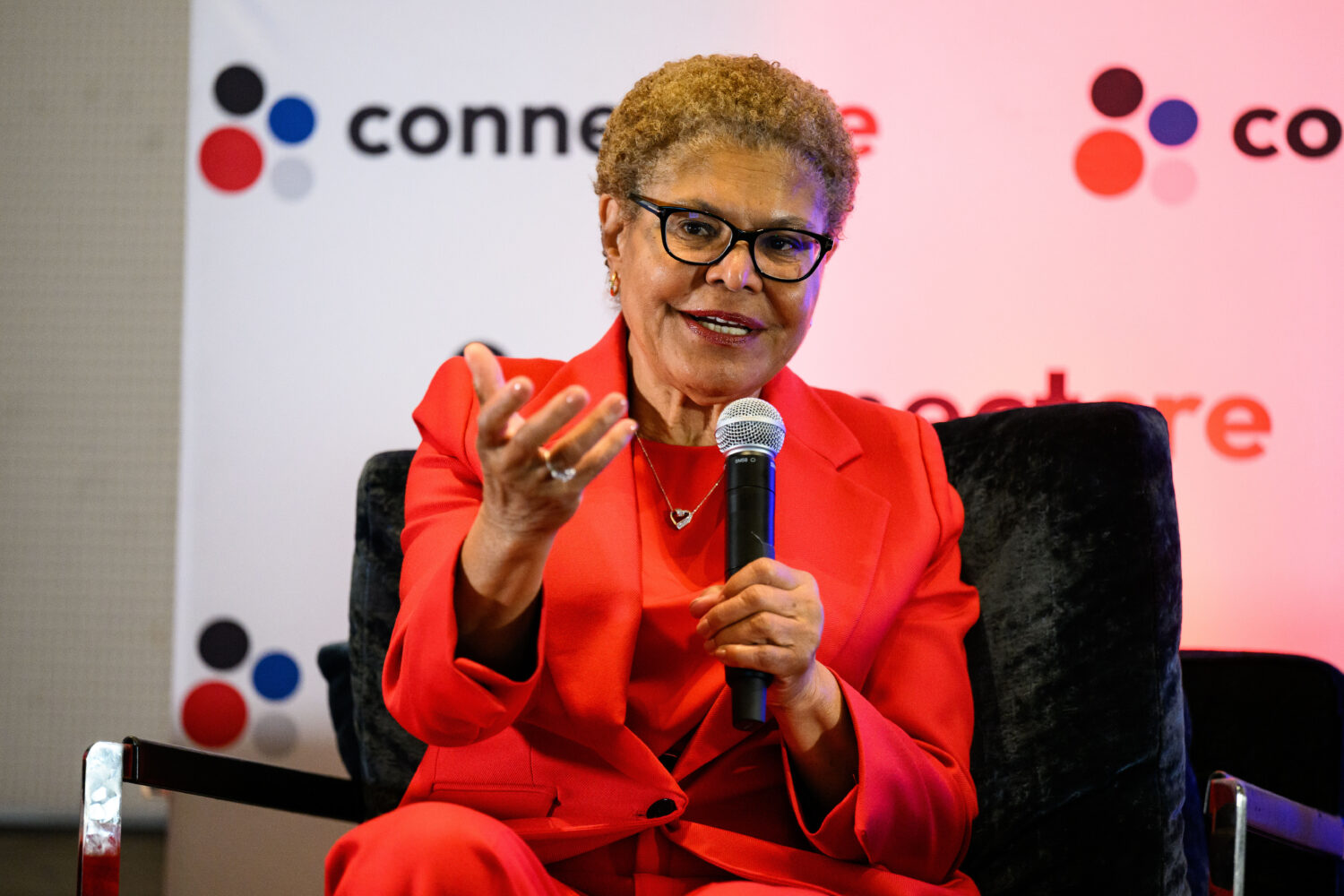 Los Angeles Mayor Karen Bass speaks at the Connect Los Angeles Conference on Thursday, May 28, 2026...