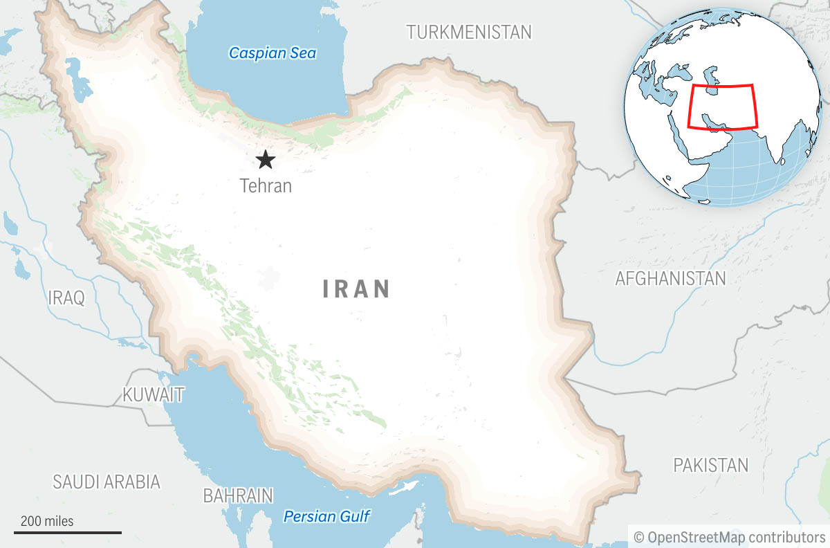 This is a locator map for Iran with its capital, Tehran. (AP Photo)Credit: AP Photo/...