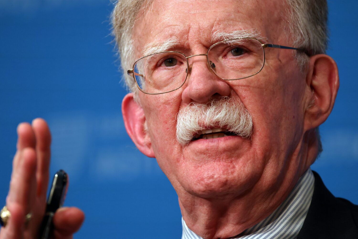 FILE - John Bolton speaks at Harvard Kennedy School's John F Kennedy Jr Forum, Sept. 29, 2025, in C...