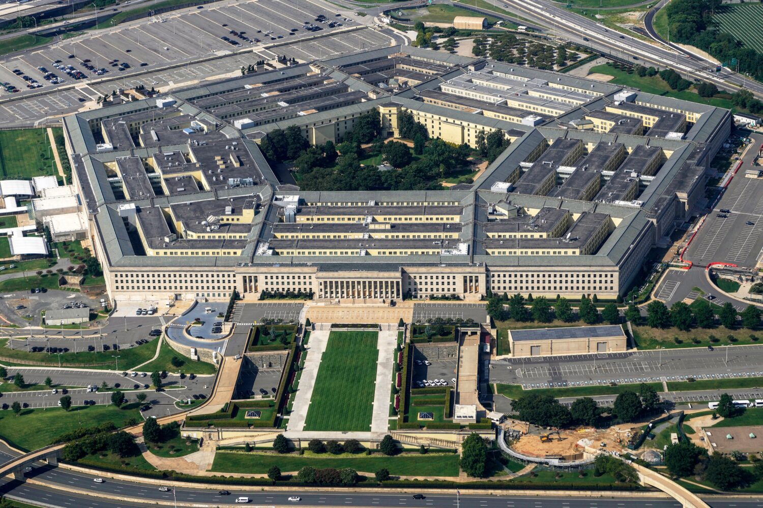 FILE - The Pentagon is viewed from the window of an airplane Aug. 27, 2023, in Washington. (AP Phot...