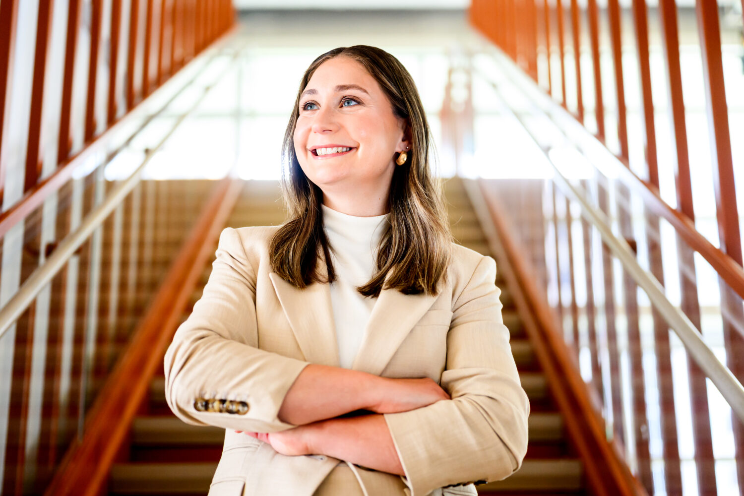 Anthropic co-founder and president Daniela Amodei stands for a portrait at her company's San Franci...