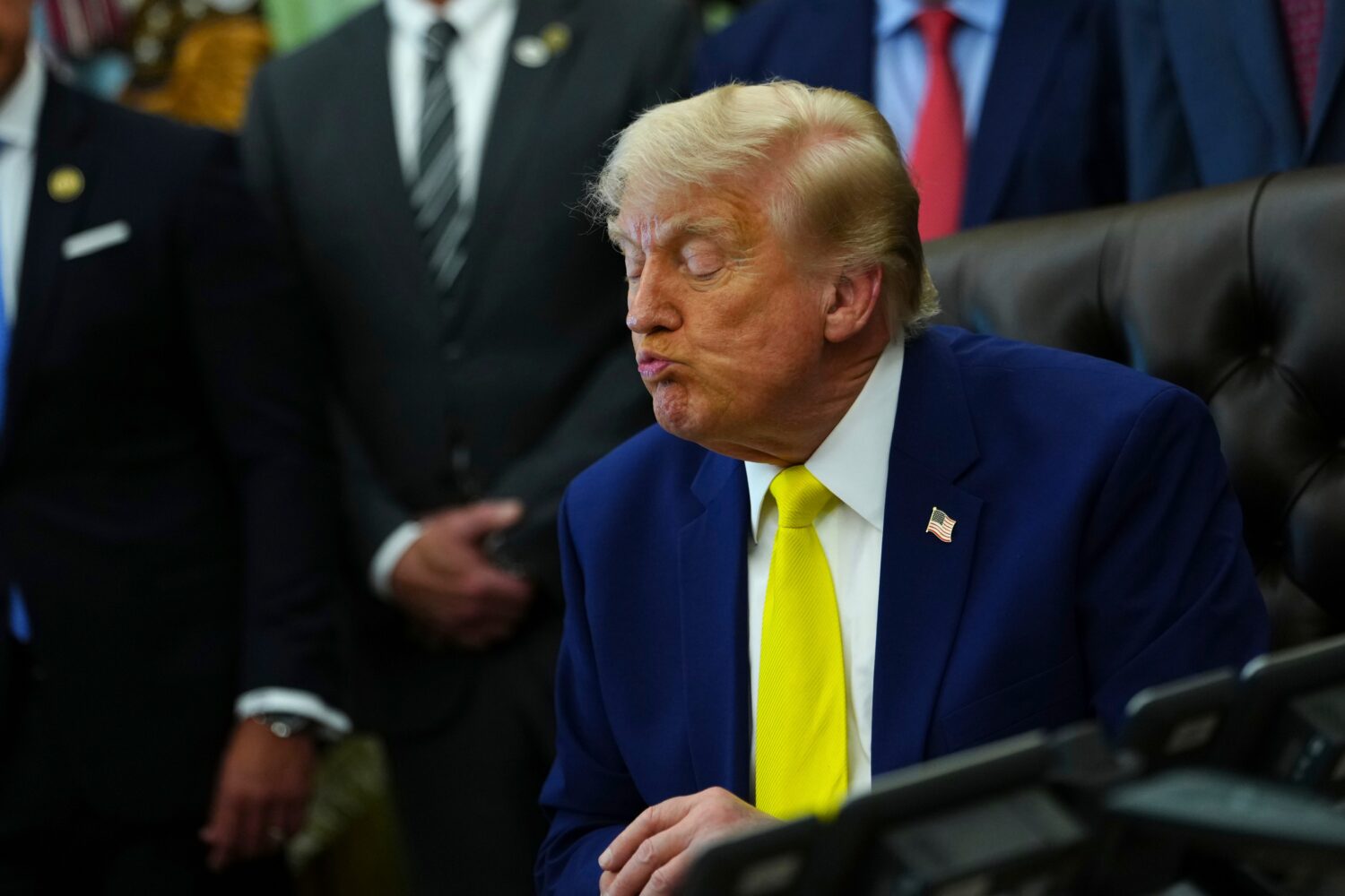President Donald Trump listens at an event about coal, Thursday, June 4, 2026, in the Oval Office o...