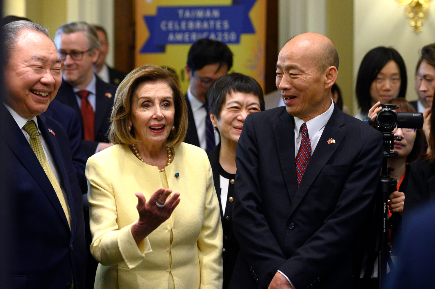 Han Kuo-yu, Taiwan's President of the Legislative Yuan, right, Rep. Nancy Pelosi, D-Calif., center,...
