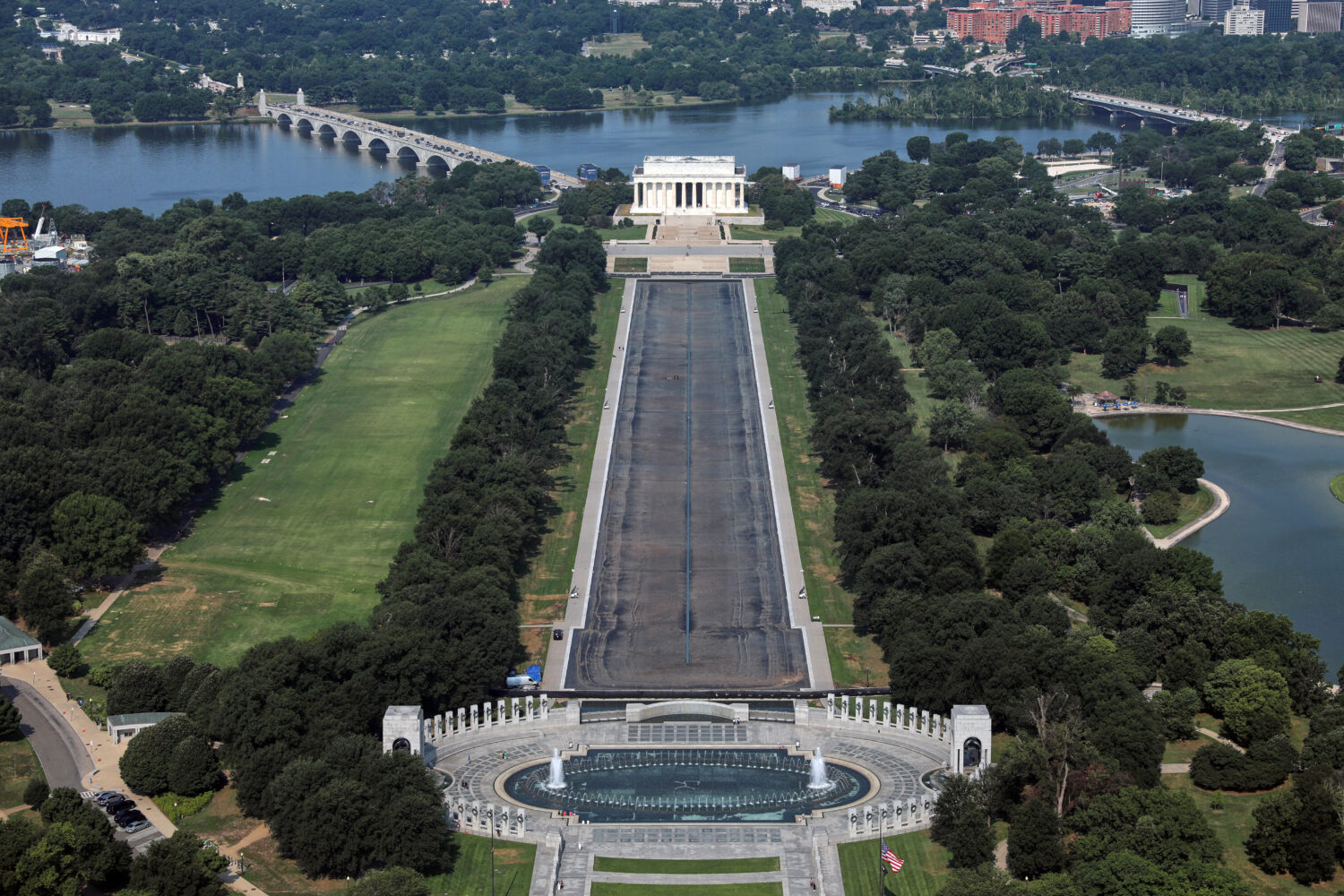 The Lincoln Memorial and the Reflecting Pool are seen from the Washington Monument, Wednesday, July...