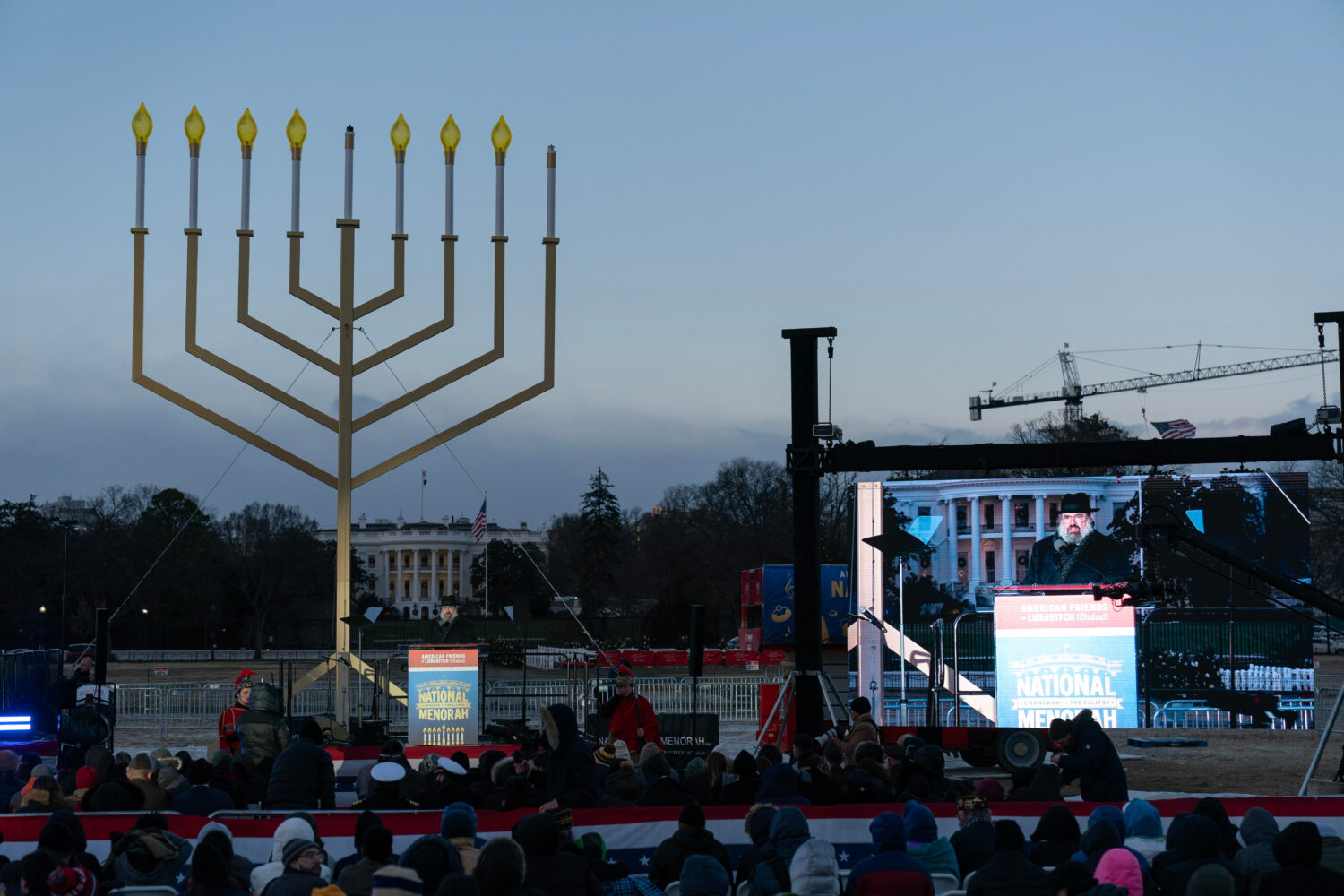 FILE - Rabbi Levi Shemtov speaks to the crowd before he lights the Menorah during the annual Nation...