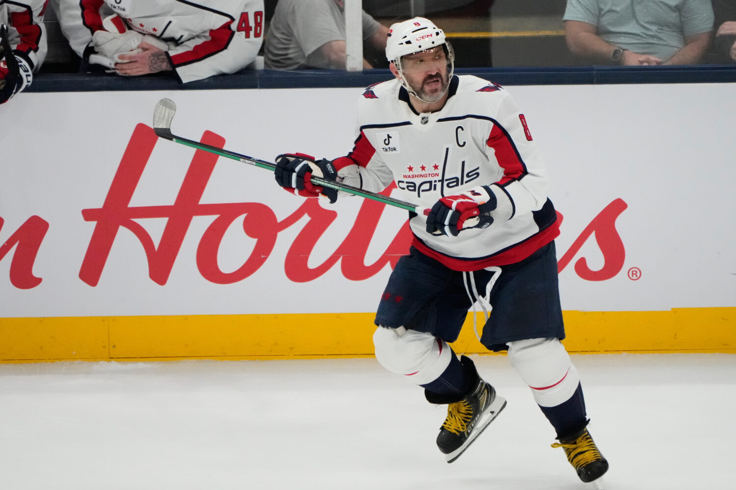 FILE - Washington Capitals left wing Alex Ovechkin (8) skates in the third period of an NHL hockey ...