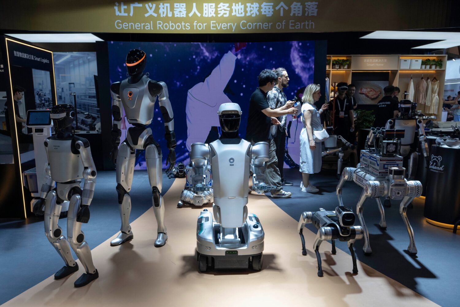 A variety of robots are displayed at the World AI Conference in Shanghai, Friday, July 17, 2026. (A...