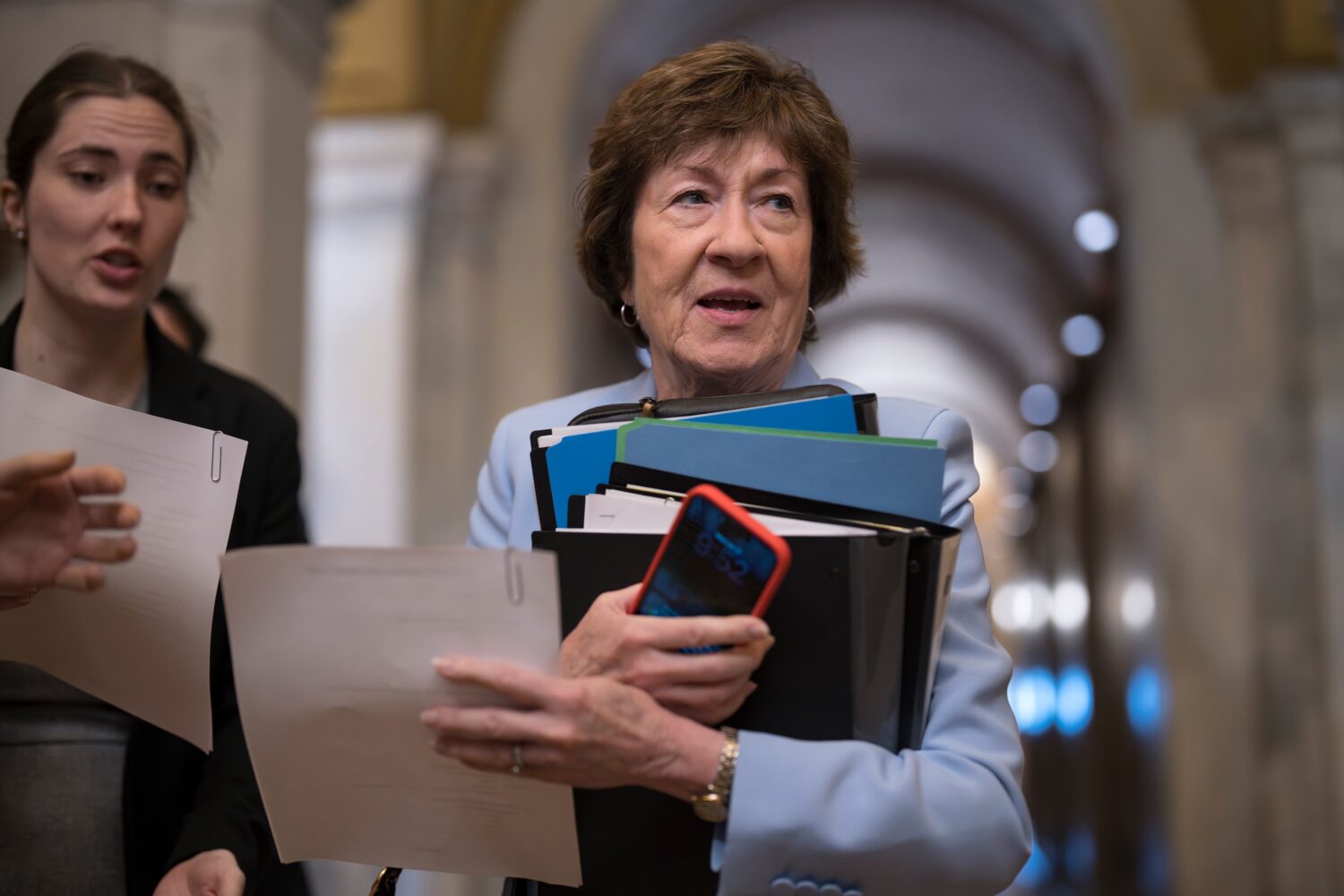 Sen. Susan Collins, R-Maine, a member of the Senate Intelligence Committee, arrives at the Capitol ...