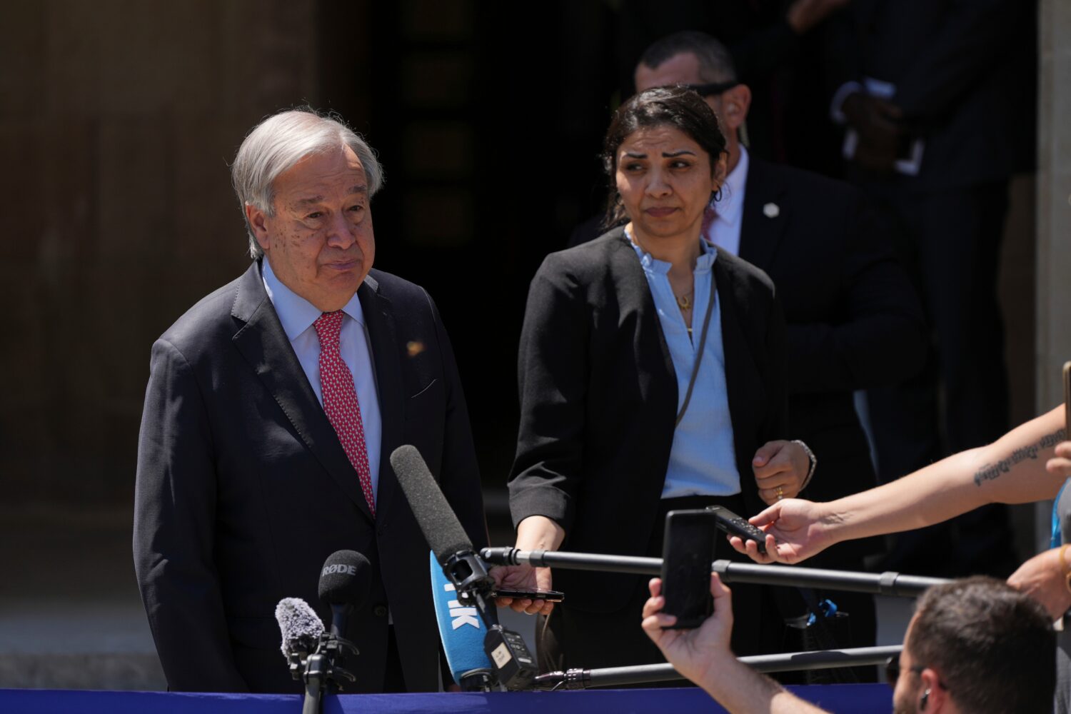 United Nations Secretary General Antonio Guterres, speaks to the press after his meeting with Cypru...