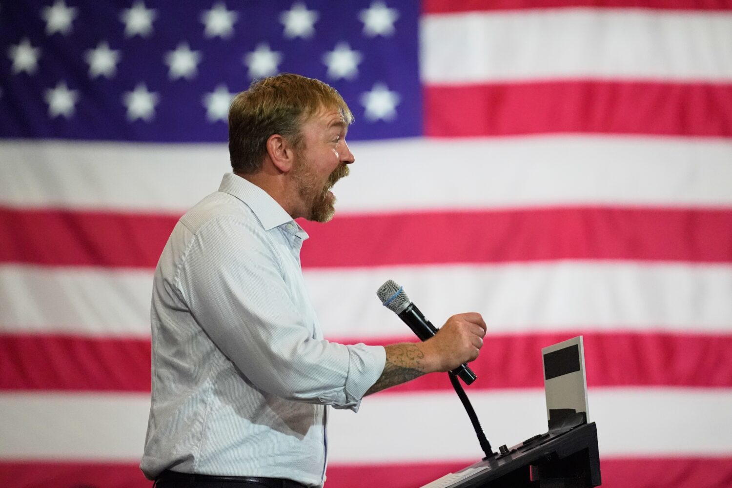 Democratic U.S. Senate candidate Graham Platner speaks during a primary election night watch party ...